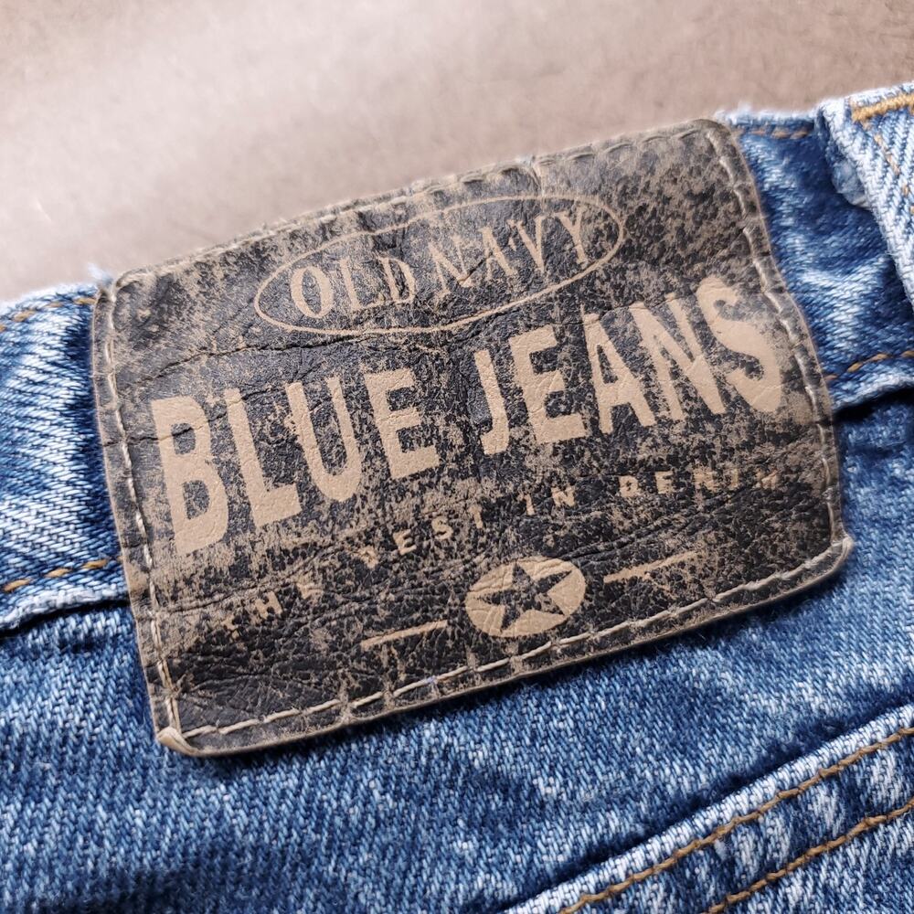 VTG Old Navy Slim Straight Leg Jeans Women 12 Long Blue Raw Hem Vintage 90s Y2K